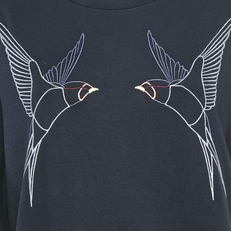 Pre Owned Stella McCartney Navy Blue Swallow Embroidered Cotton Knit Crewneck Sweatshirt S