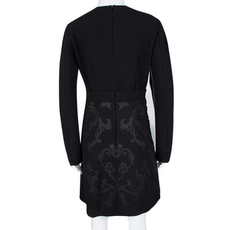 Pre Owned Stella McCartney Black Floral Embossed Jacquard V-Neck Long Sleeve Dress S
