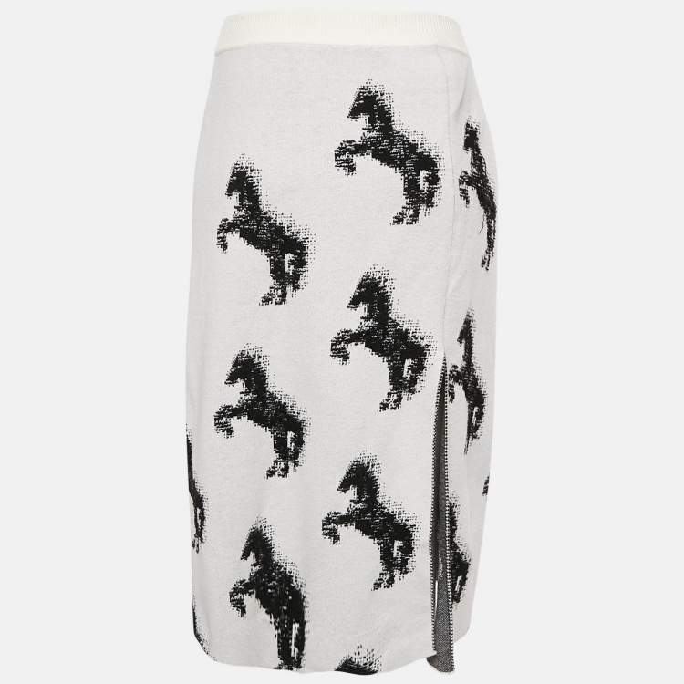 Pre Owned Stella McCartney White Pixel Horse Jacquard Knit Midi Skirt S