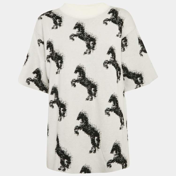 Pre Owned Stella McCartney Grey Pixel Horse Intarsia Knit Sweatshirt M