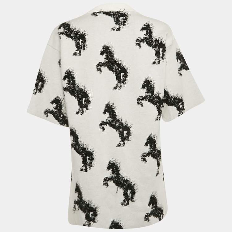 Pre Owned Stella McCartney Grey Pixel Horse Intarsia Knit Sweatshirt M