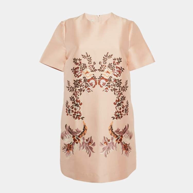 Pre Owned Stella McCartney Peachy Pink Laycie Floral Embroidery Cotton Blend Mini Dress M
