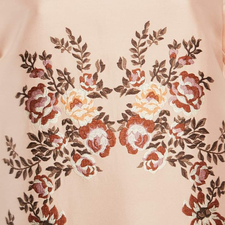 Pre Owned Stella McCartney Peachy Pink Laycie Floral Embroidery Cotton Blend Mini Dress M