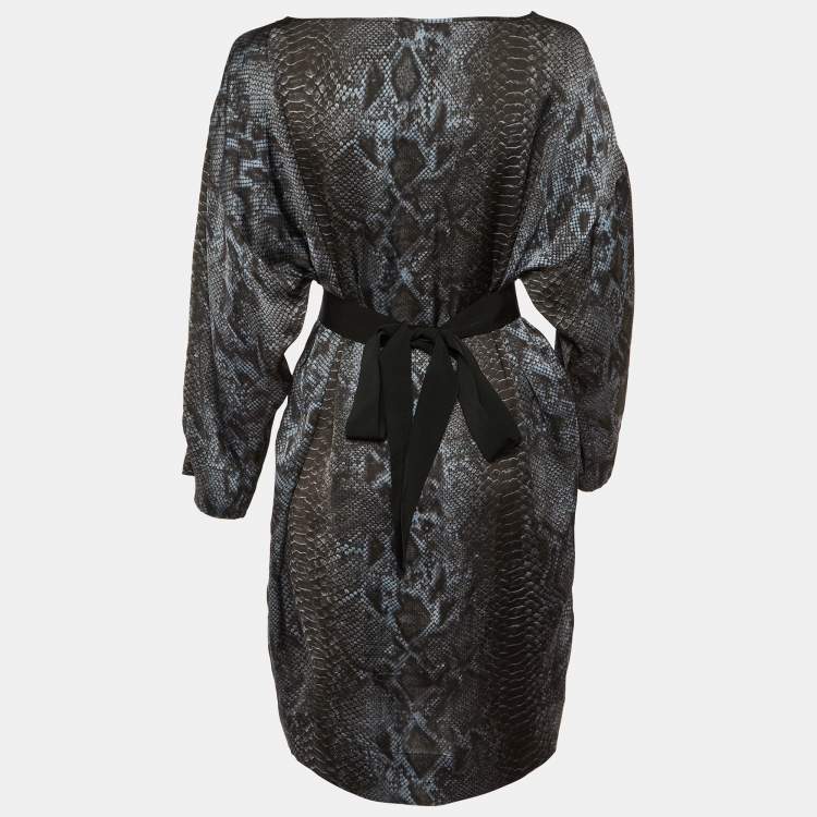 Pre Owned Stella McCartney Grey Snake Print Silk Satin Mini Dress M