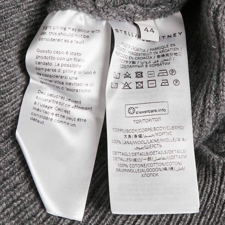 Pre Owned Stella McCartney Grey Wool High Neck Patch Detail Jumper M