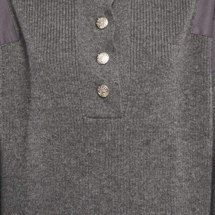 Pre Owned Stella McCartney Grey Wool High Neck Patch Detail Jumper M