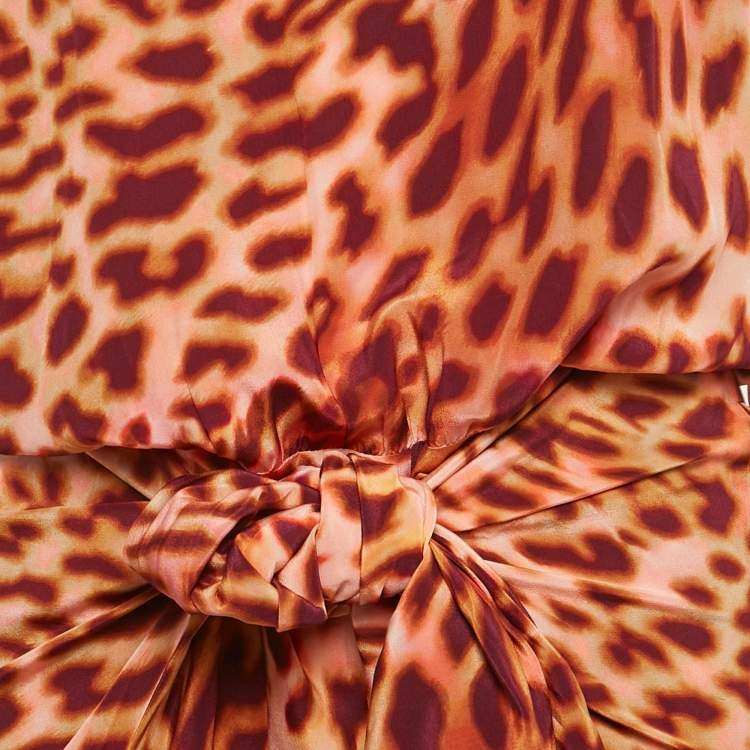 Pre Owned Stella McCartney Brown Leopard Print Silk Tie-Up Jumpsuit S