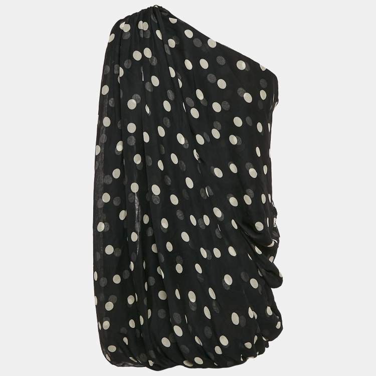 Pre Owned Stella McCartney Black Polka Dot Print Voile Crepe One-Shoulder Mini Dress S