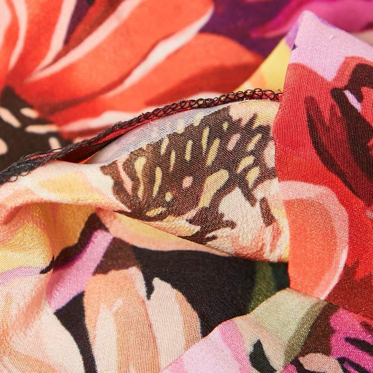 Pre Owned Stella McCartney Red Floral Print Silk Tie-Up Trousers S
