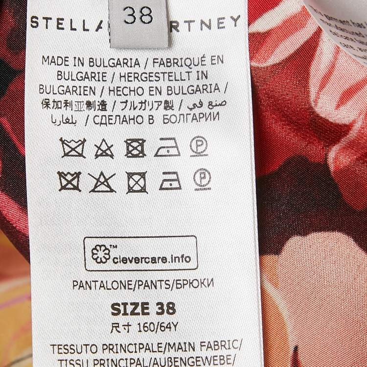 Pre Owned Stella McCartney Red Floral Print Silk Tie-Up Trousers S