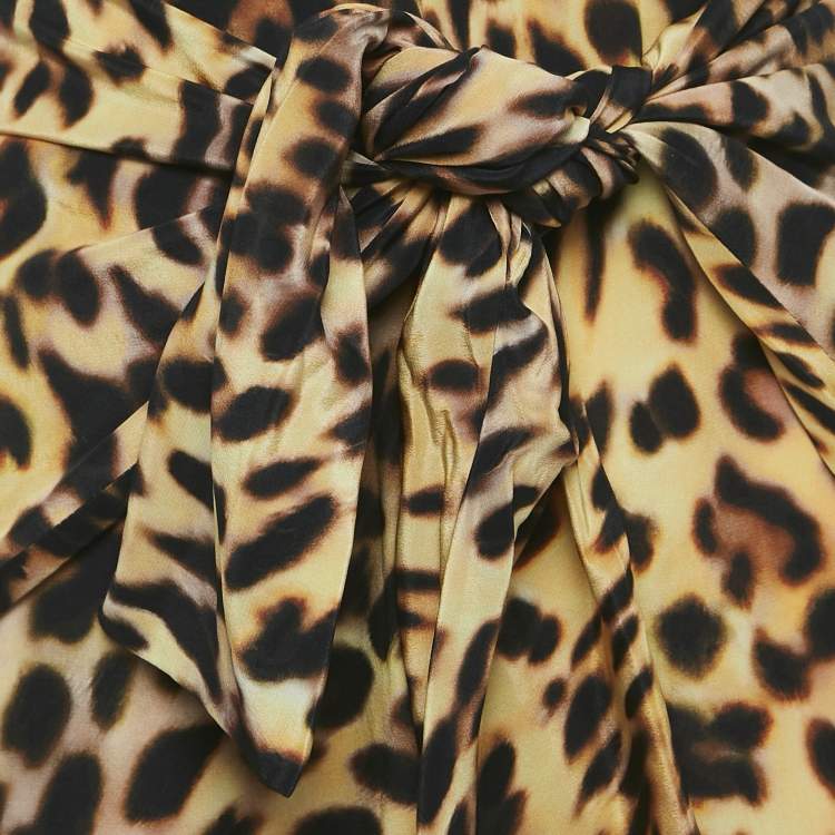 Pre Owned Stella McCartney Brown Leopard Print Silk Tie-Up Trousers M