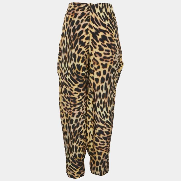 Pre Owned Stella McCartney Brown Leopard Print Silk Tie-Up Trousers M