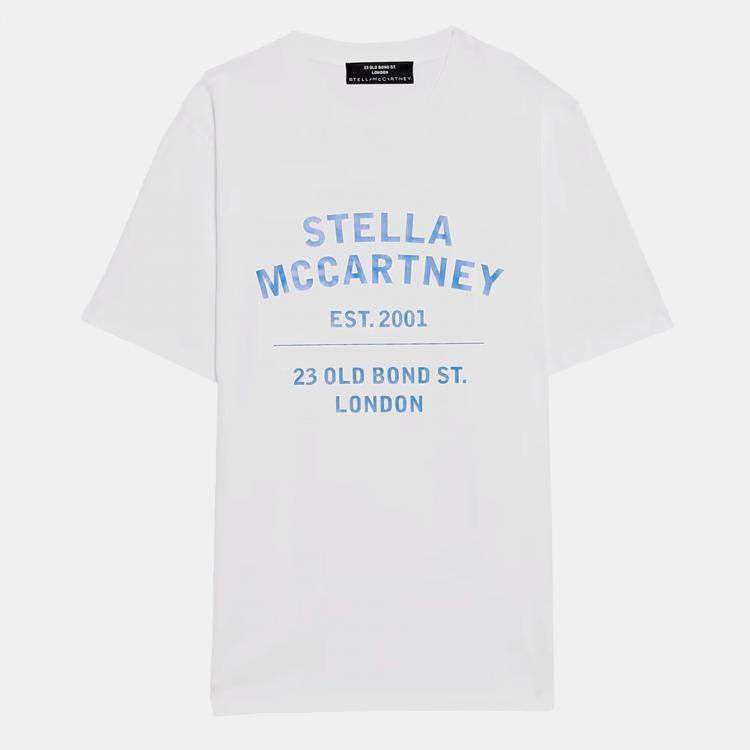 Pre Owned Stella McCartney White Logo Print Crew Neck T-Shirt S