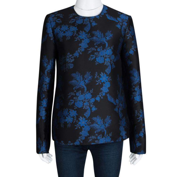 Pre Owned Stella McCartney FW'16 Black and Blue Floral Jacquard Long Sleeve Top M