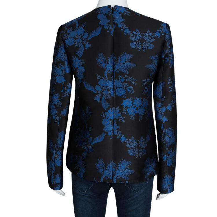 Pre Owned Stella McCartney FW'16 Black and Blue Floral Jacquard Long Sleeve Top M