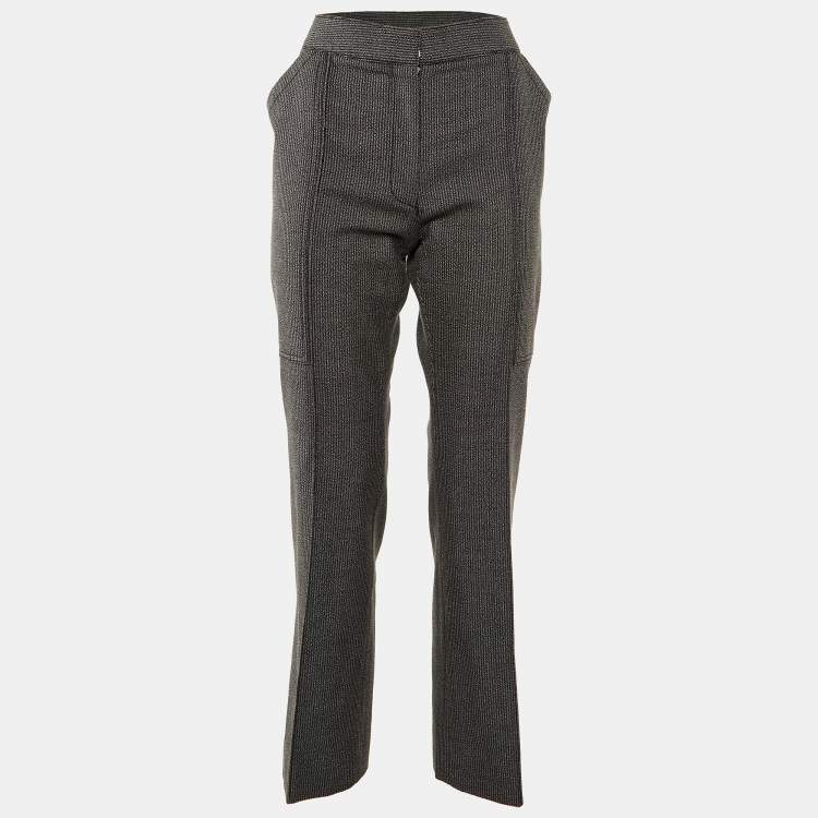 Pre Owned Stella McCartney Black Patterned Wool and Cotton Straight Leg Trousers M