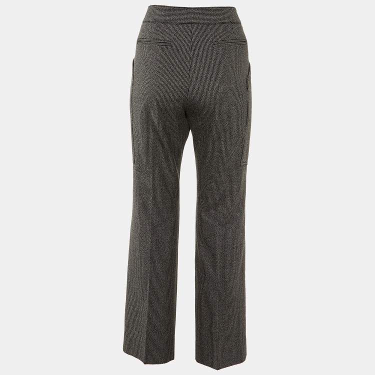 Pre Owned Stella McCartney Black Patterned Wool and Cotton Straight Leg Trousers M