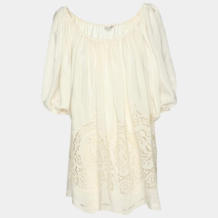 Pre Owned Stella McCartney White Silk Broderie Anglaise Blouse S