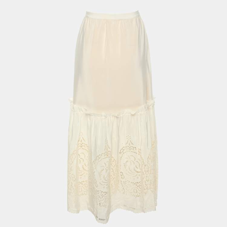 Pre Owned Stella McCartney Light Blush Pink Silk Broderie Anglaise Long Skirt M