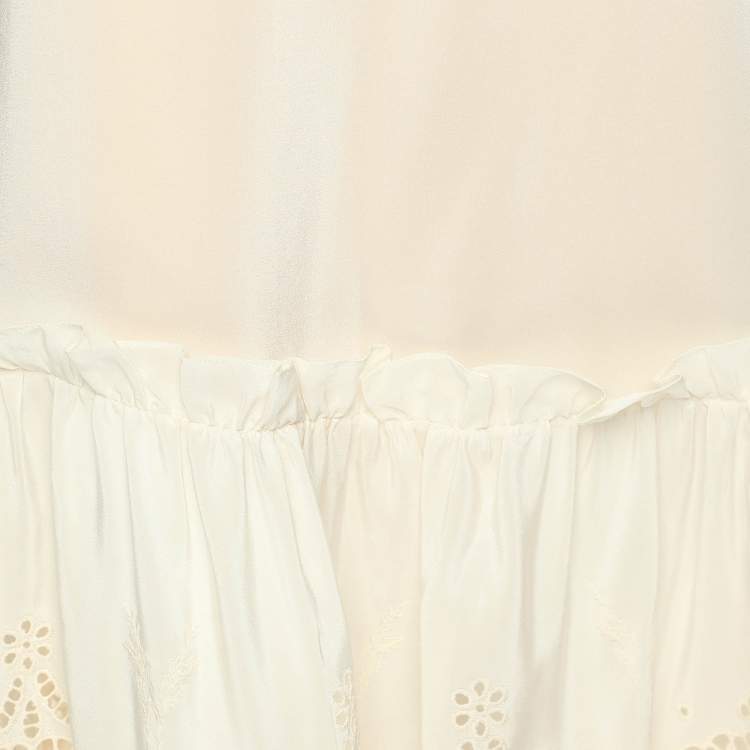 Pre Owned Stella McCartney Light Blush Pink Silk Broderie Anglaise Long Skirt M