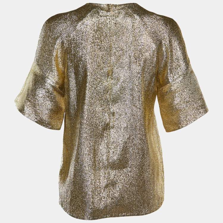 Pre Owned Stella McCartney Gold Lame Flared Sleeve Top M