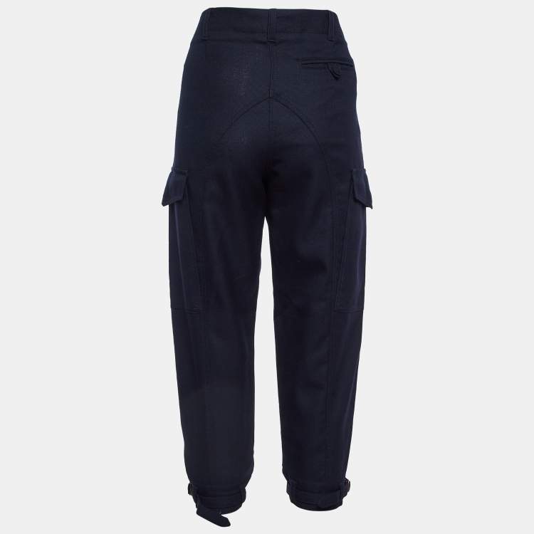Pre Owned Stella McCartney Navy Blue Wool Belted Cuff Detail Trousers M