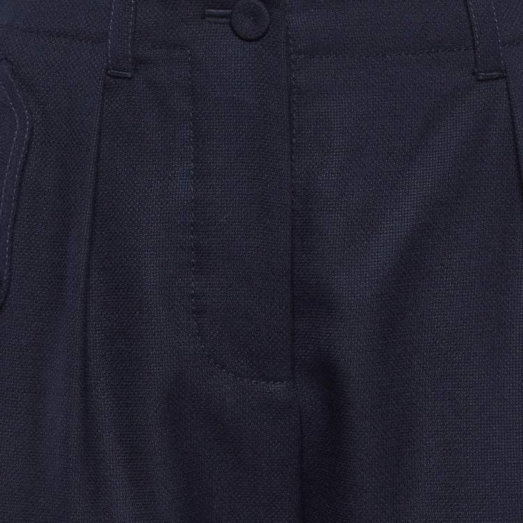 Pre Owned Stella McCartney Navy Blue Wool Belted Cuff Detail Trousers M