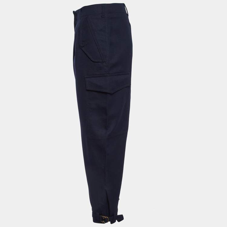 Pre Owned Stella McCartney Navy Blue Wool Belted Cuff Detail Trousers M
