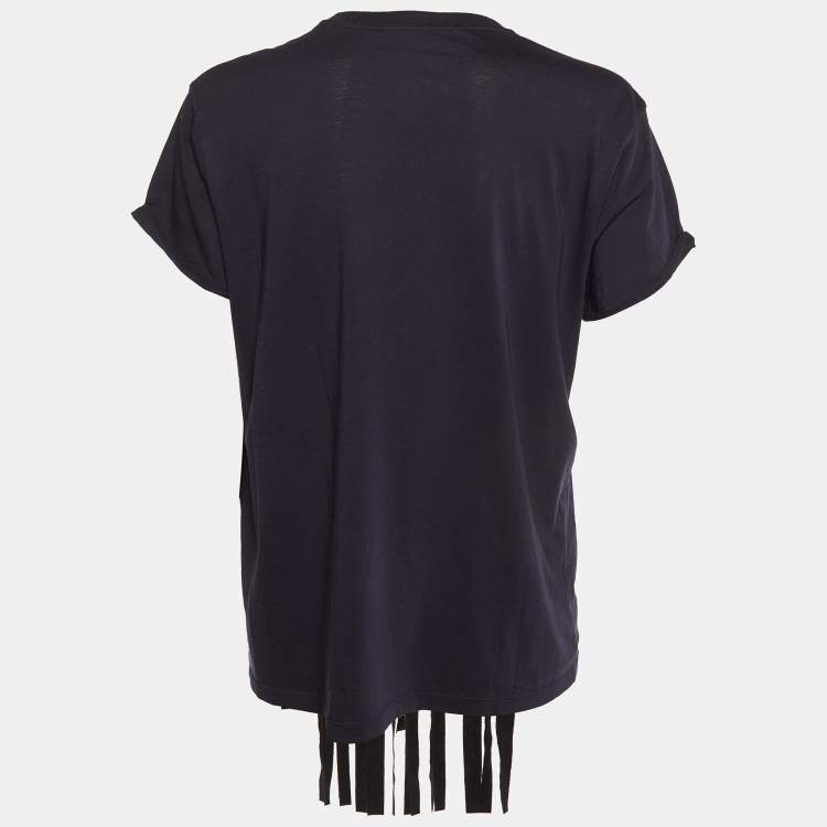 Pre Owned Stella McCartney Navy Blue Cotton Knit Stra Fringed T-Shirt M