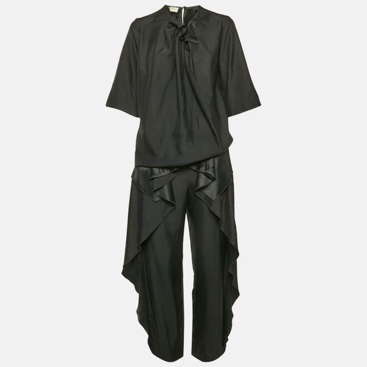 Pre Owned Stella McCartney Black Sateen Ruffled Blouse and Pants Set XS/M