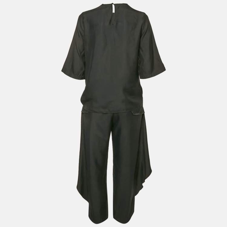 Pre Owned Stella McCartney Black Sateen Ruffled Blouse and Pants Set XS/M