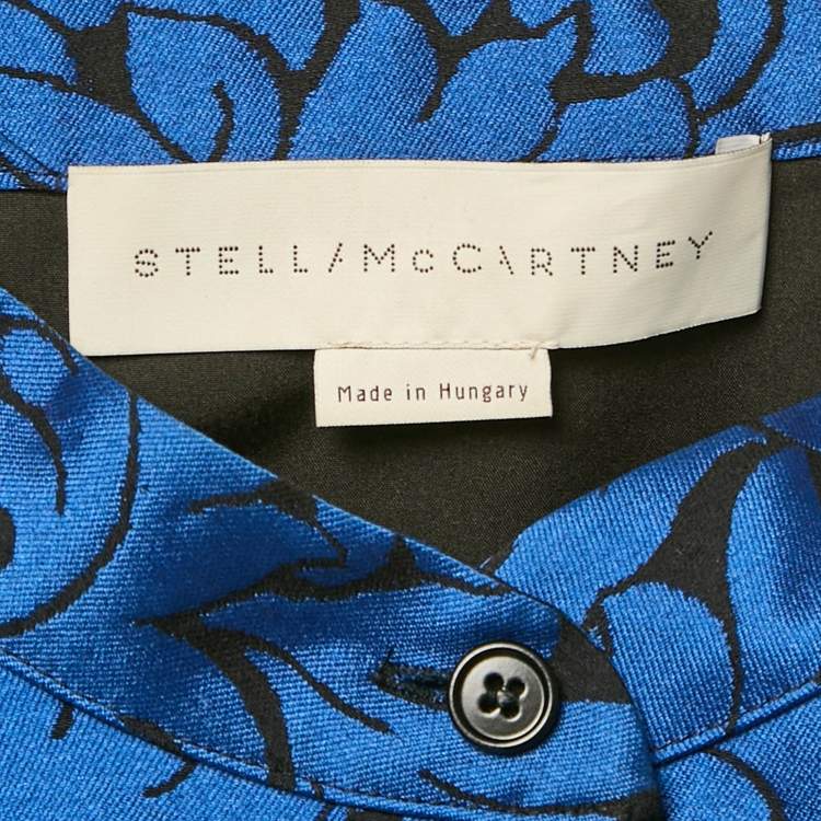 Pre Owned Stella McCartney Black/Blue Jacquard Paneled Wool Blend Shirt M