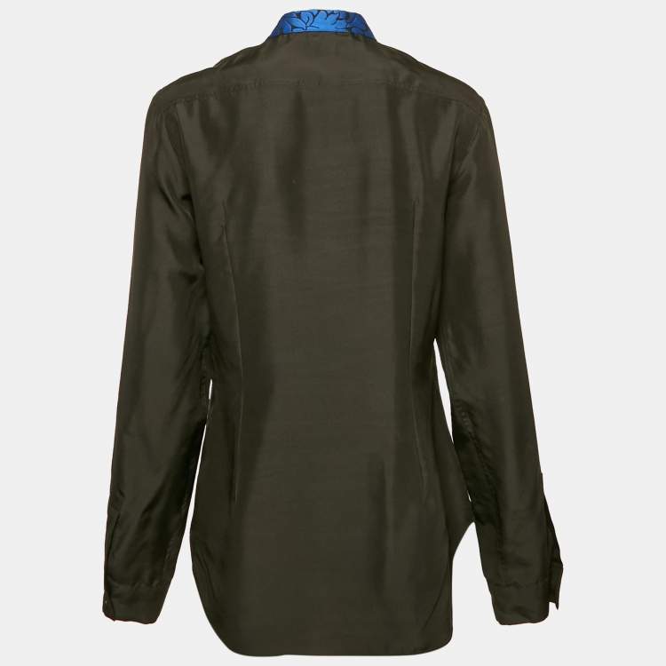 Pre Owned Stella McCartney Black/Blue Jacquard Paneled Wool Blend Shirt M