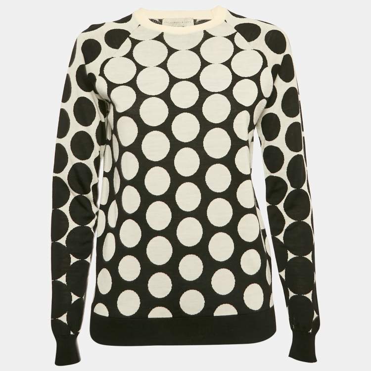 Pre Owned Stella McCartney Black/White Polka Dot Jacquard Knit Wool Sweater XS