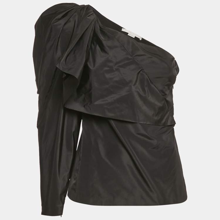 Pre Owned Stella McCartney Black Silk Blend Bow Detail One Shoulder Top S