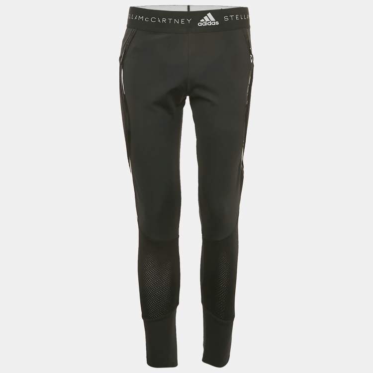 Pre Owned Stella McCartney  X Adidas Black Mesh Trim Jersey Leggings L