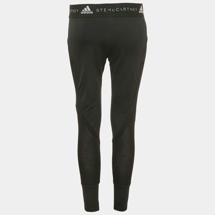 Pre Owned Stella McCartney  X Adidas Black Mesh Trim Jersey Leggings L