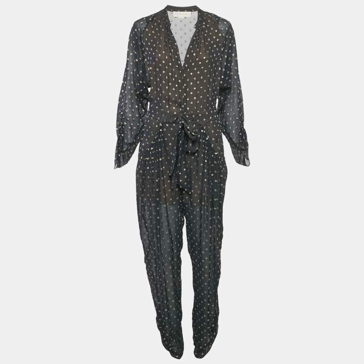 Pre Owned Stella McCartney Navy Blue Silk Lurex Fil-coupe Tie-Up Detail  Jumpsuit M