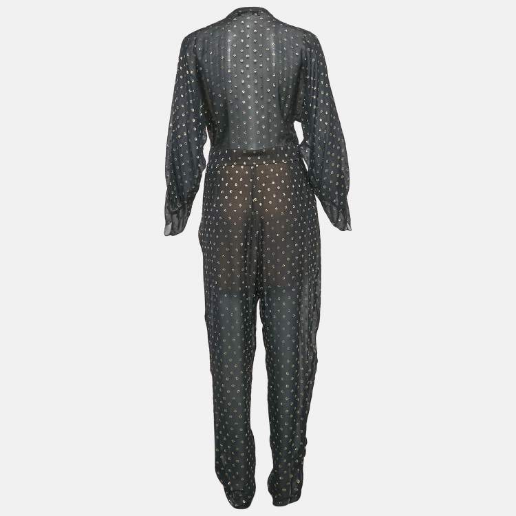 Pre Owned Stella McCartney Navy Blue Silk Lurex Fil-coupe Tie-Up Detail  Jumpsuit M