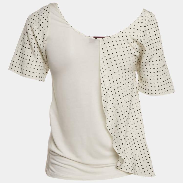 Pre Owned Stella McCartney White Printed Silk & Knit Layered Top S