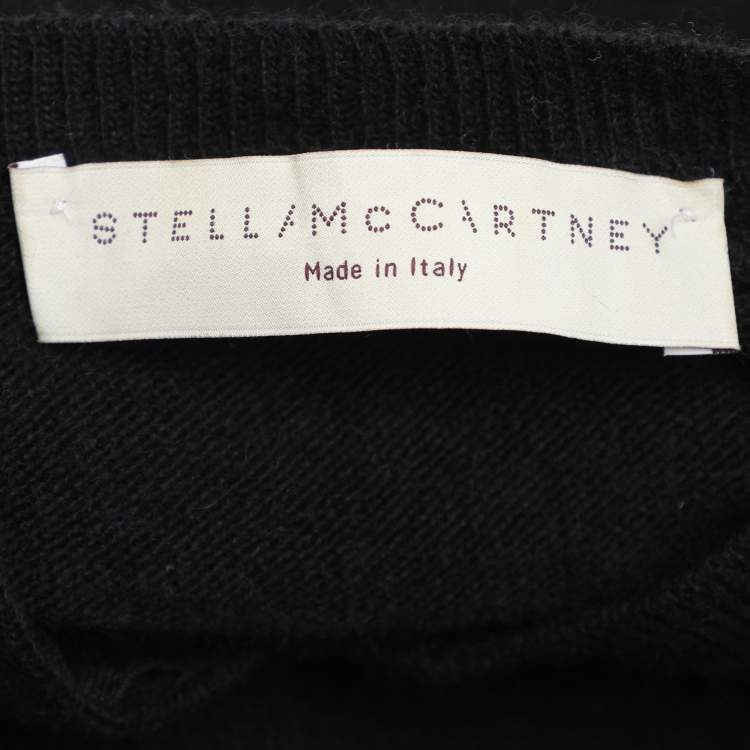 Pre Owned Stella McCartney Black Wool Knit Floral Embroidered Dress M
