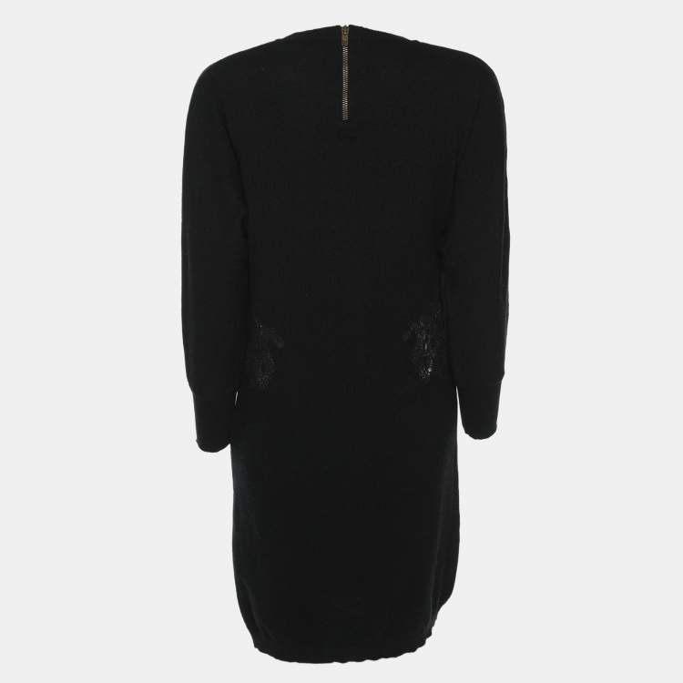 Pre Owned Stella McCartney Black Wool Knit Floral Embroidered Dress M