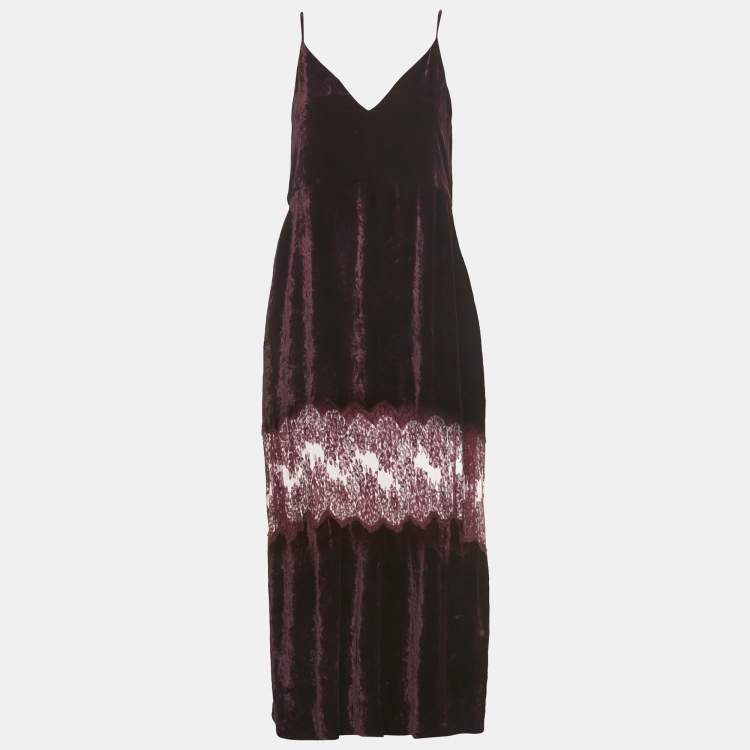 Pre Owned Stella McCartney Burgundy Velvet Sleeveless Lace Trimmed Long Dress M