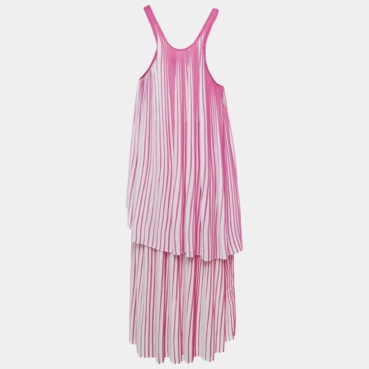 Pre Owned Stella McCartney Pink/Red Pleated Crepe Sleeveless Dress M