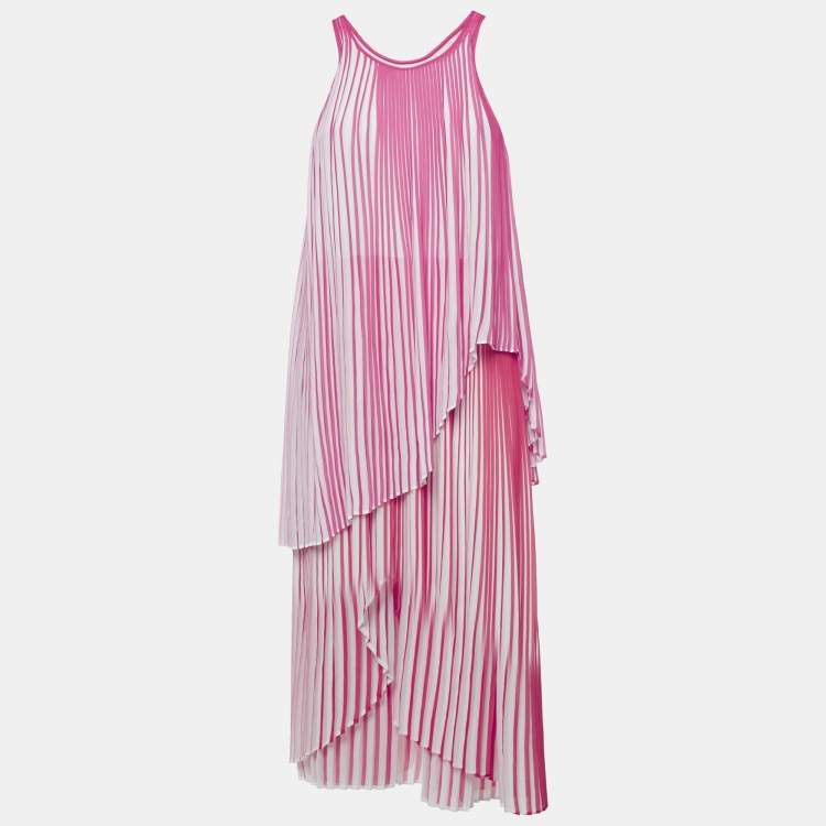 Pre Owned Stella McCartney Pink/Red Pleated Crepe Sleeveless Dress M