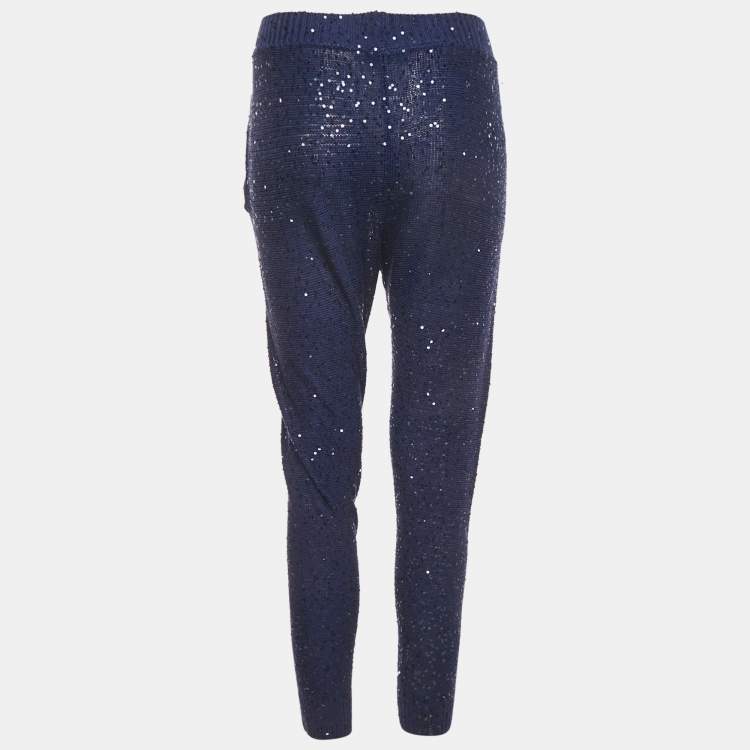Pre Owned Stella McCartney Blue Sequin Cotton Knit Jogger Pants S