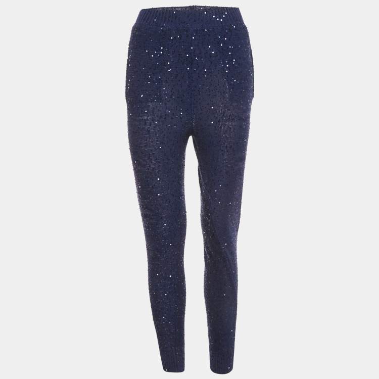 Pre Owned Stella McCartney Blue Sequin Cotton Knit Jogger Pants S
