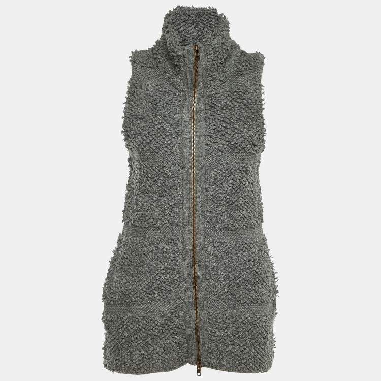 Pre Owned Stella McCartney Grey Fleece Wool Zip-Up Sleeveless Cardigan S