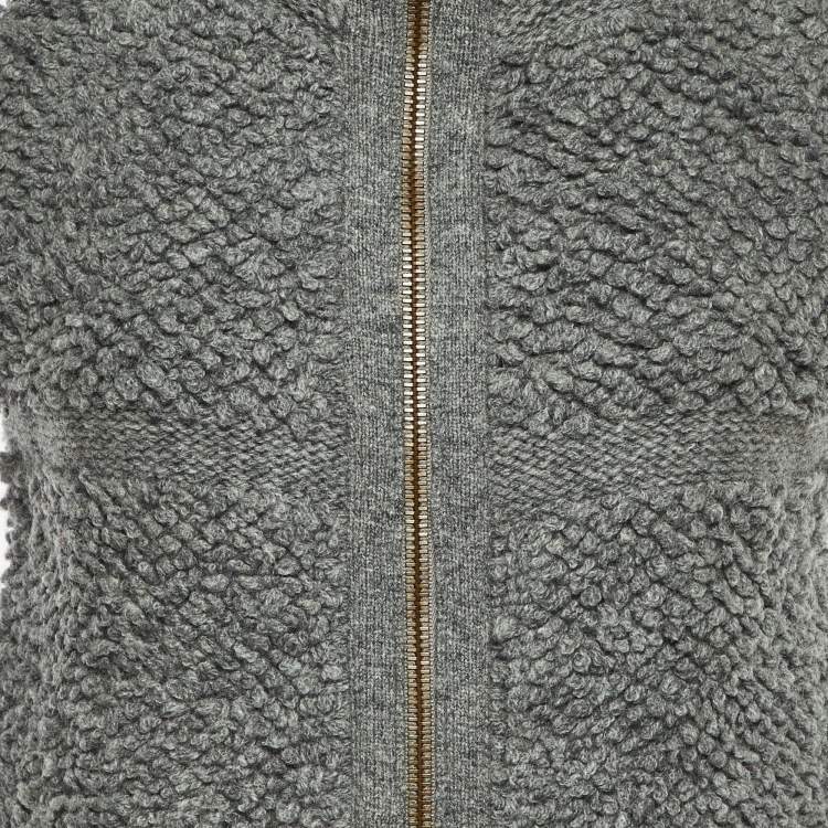 Pre Owned Stella McCartney Grey Fleece Wool Zip-Up Sleeveless Cardigan S