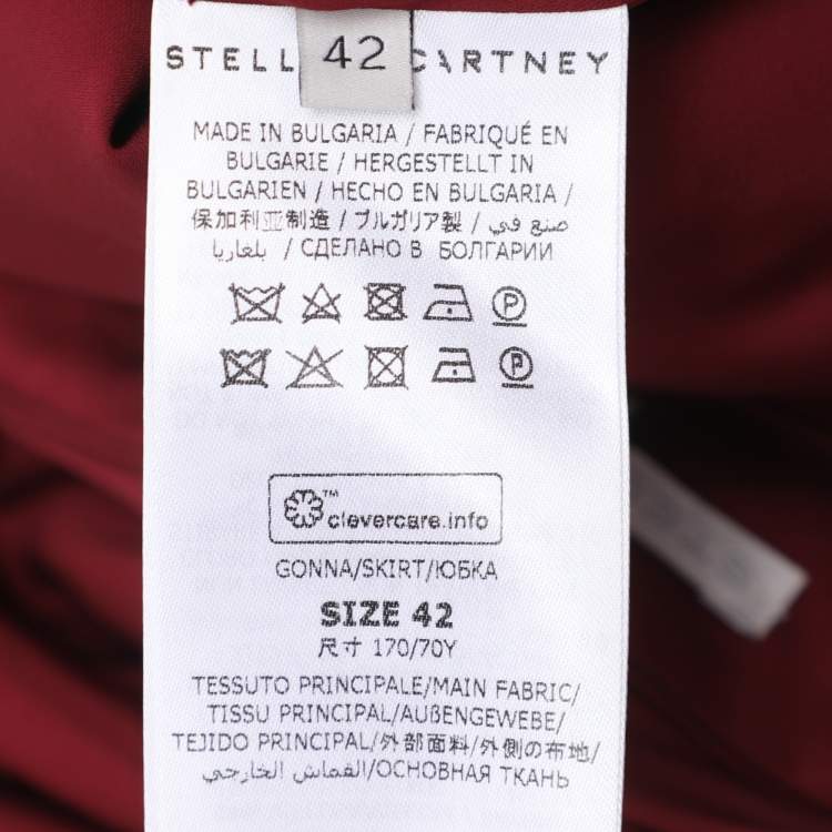 Pre Owned Stella McCartney Burgundy Ruched Satin Midi Skirt M
